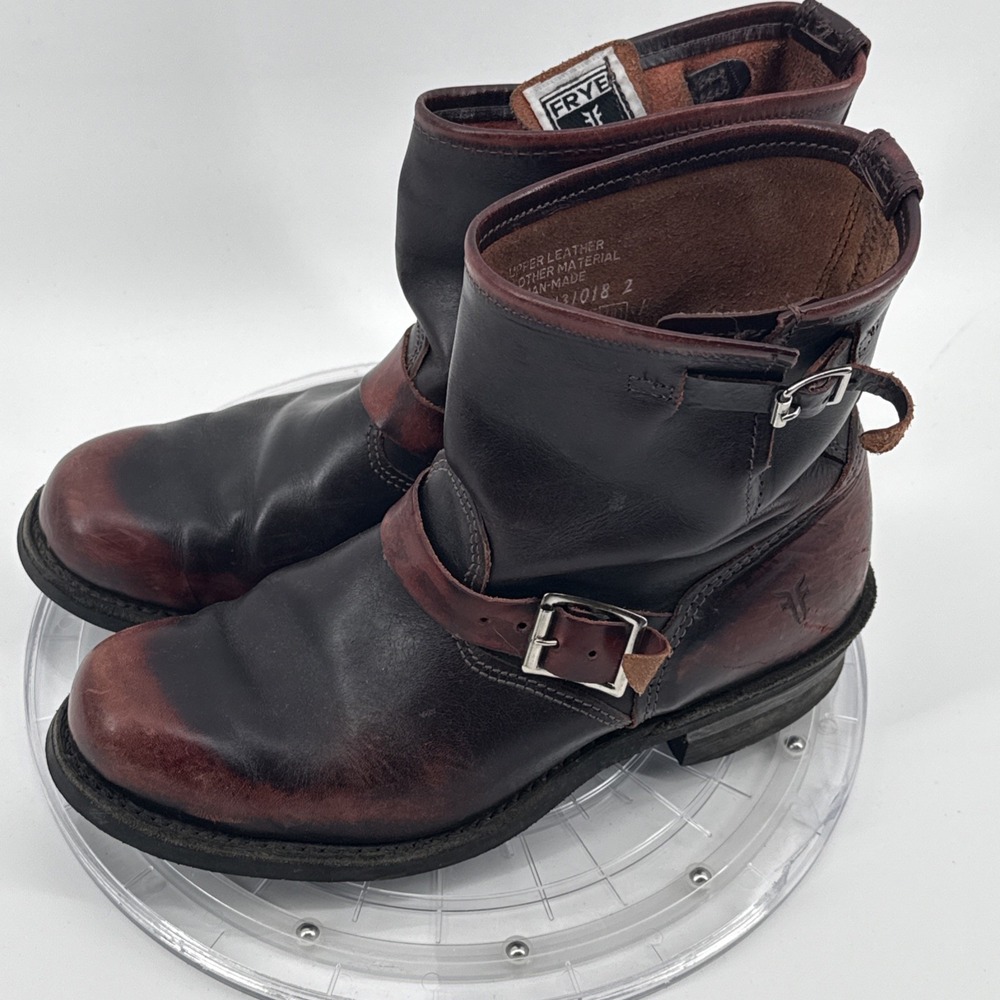 Vintage FRYE cherry Leather USA Made Engineer Harness Biker Moto Ankle Boots 9.5